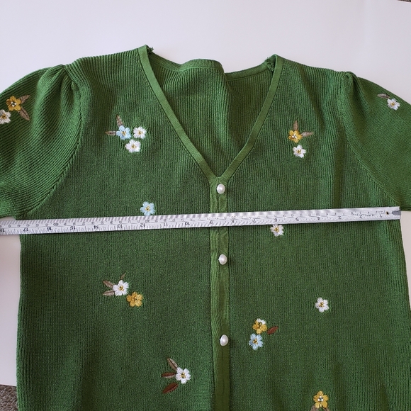 Knit Womens Floral V Neck  Short Sleeve Knitwear Pullover Top Sweater - Picture 4 of 9